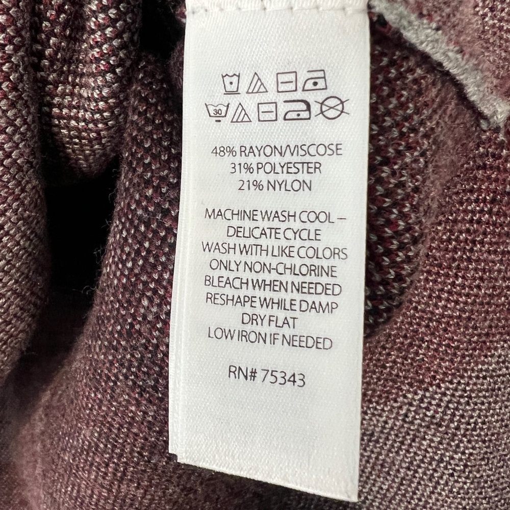 Tahari Plaid Mock Neck Knit Top Burgundy Gray Black Ivory Sweater | Size L - Picture 3 of 7